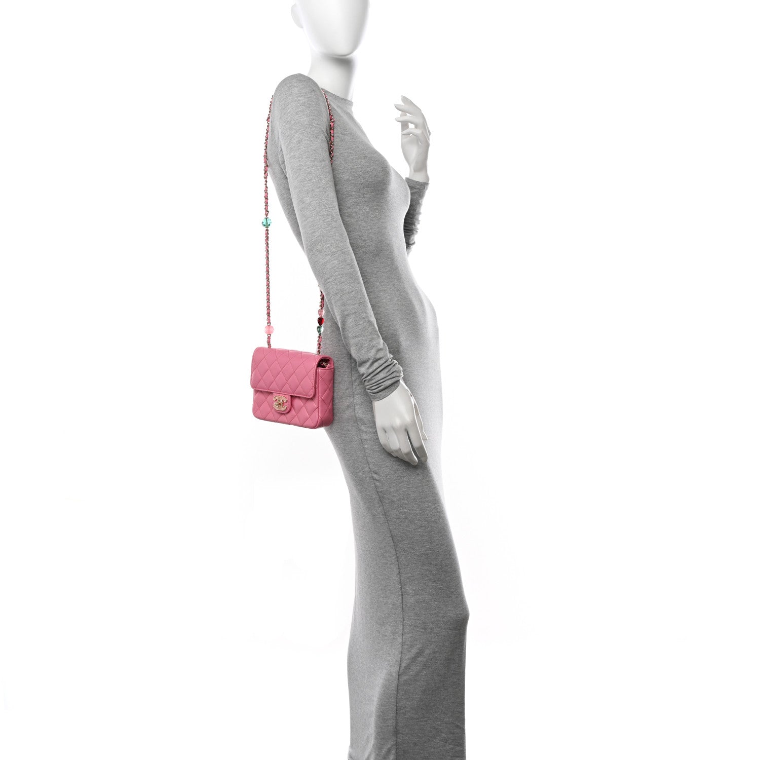 Chanel Lambskin Resin Quilted Mini Heart Square Flap Pink 2 of 11