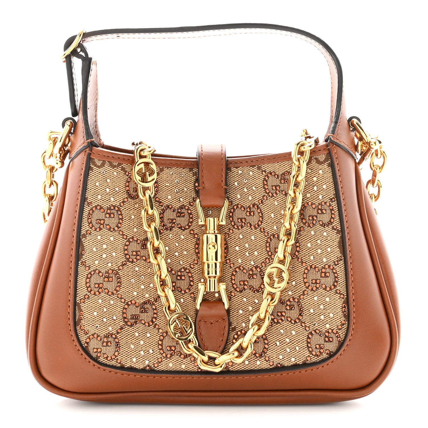 Gucci New Canvas Charisma Calfskin Crystal GG Monogram Mini Jackie