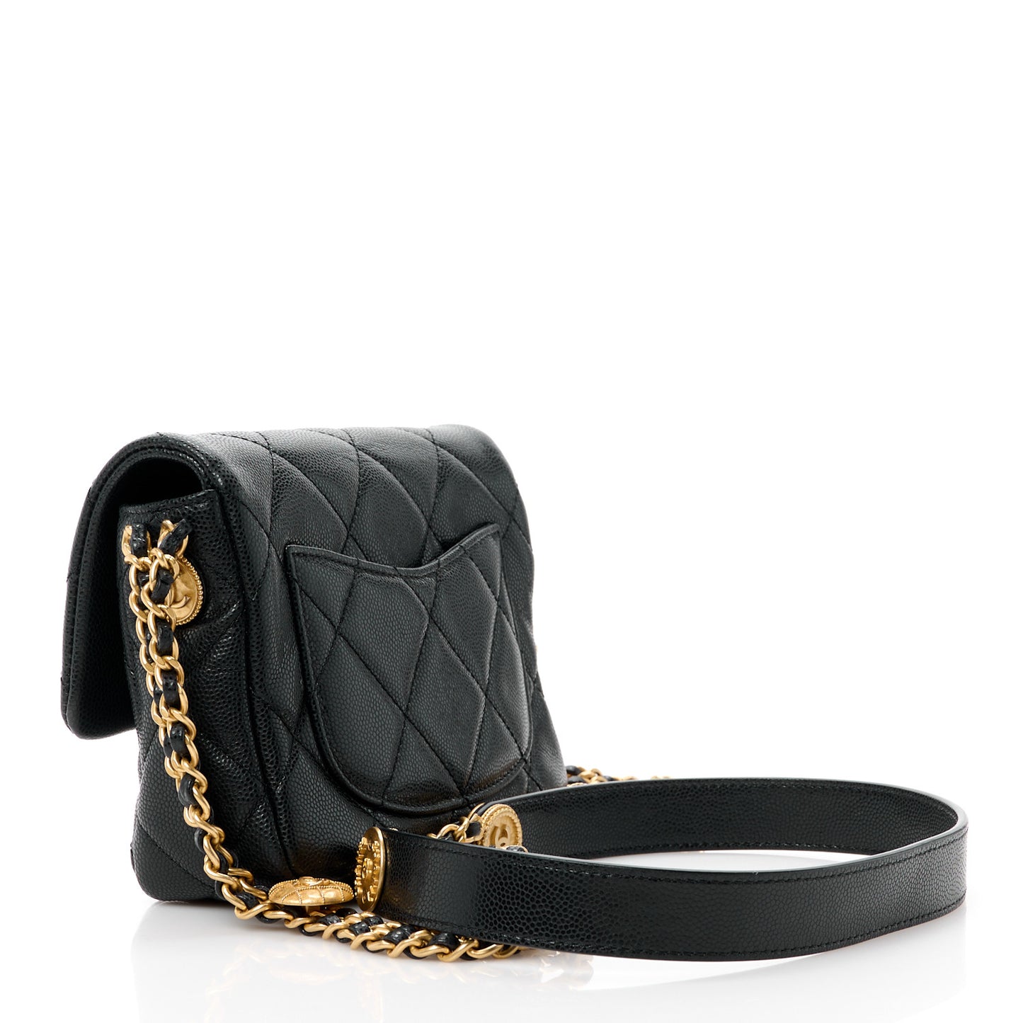 Caviar Quilted Mini Twist Your Buttons Flap Black