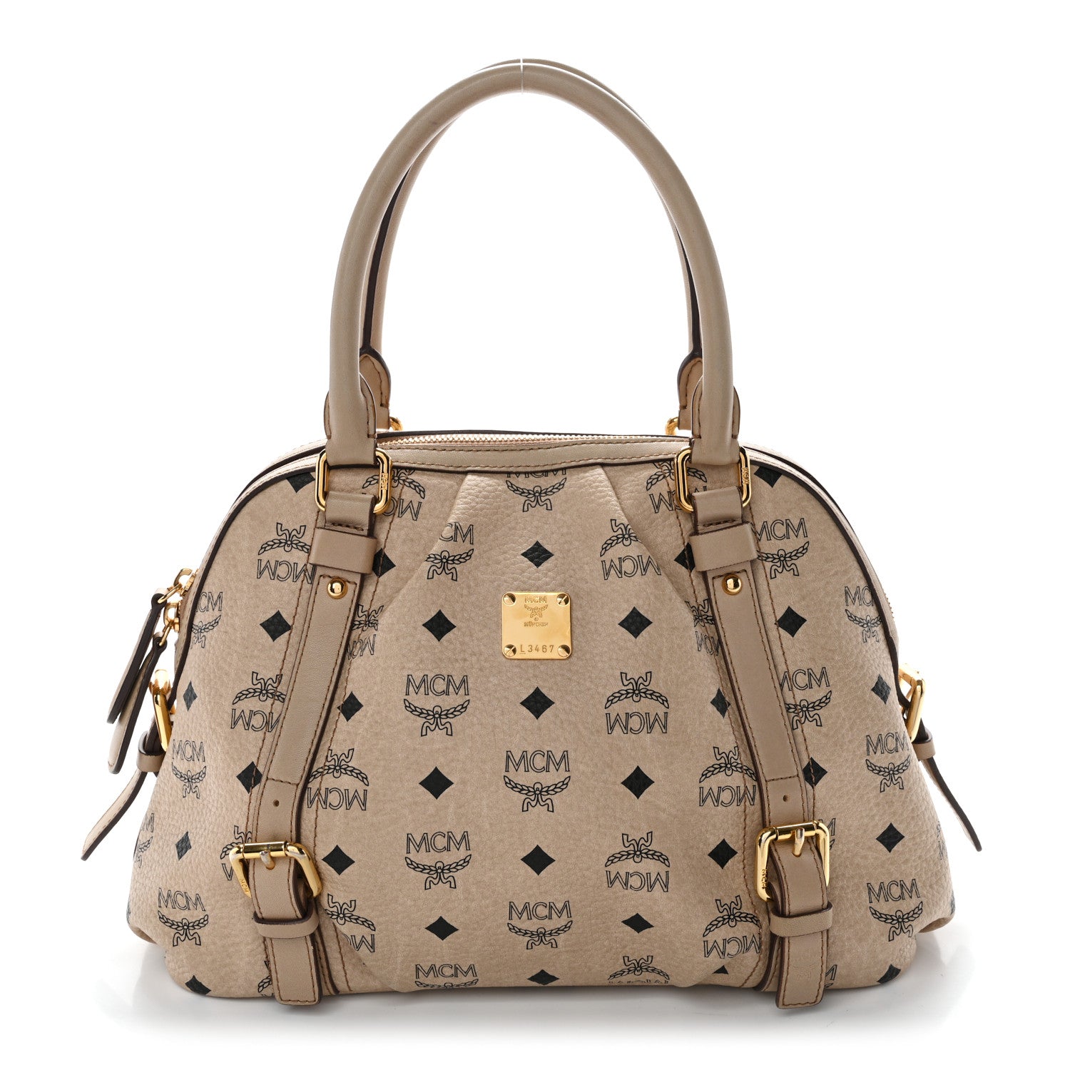 MCM Visetos Boston Bag Beige 1843350 – FASHIONPHILE
