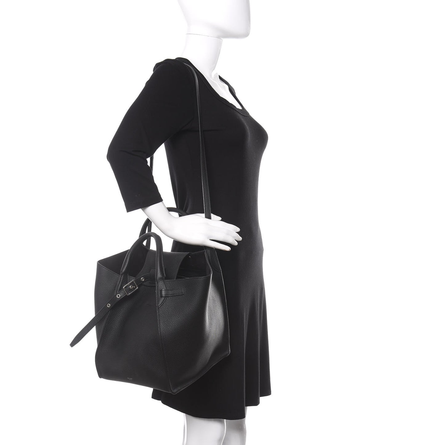Supple Grained Calfskin Small Long Strap Big Bag Anthracite