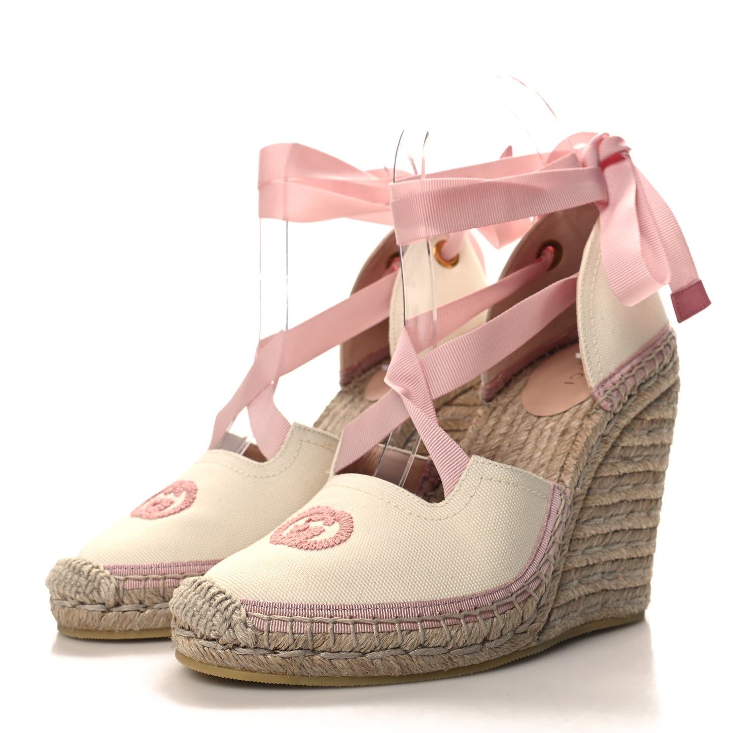Canvas Grossgrain Embroidered Judit Ankle Wrap Platform 35/120mm Espadrille Wedges 36 White Shell
