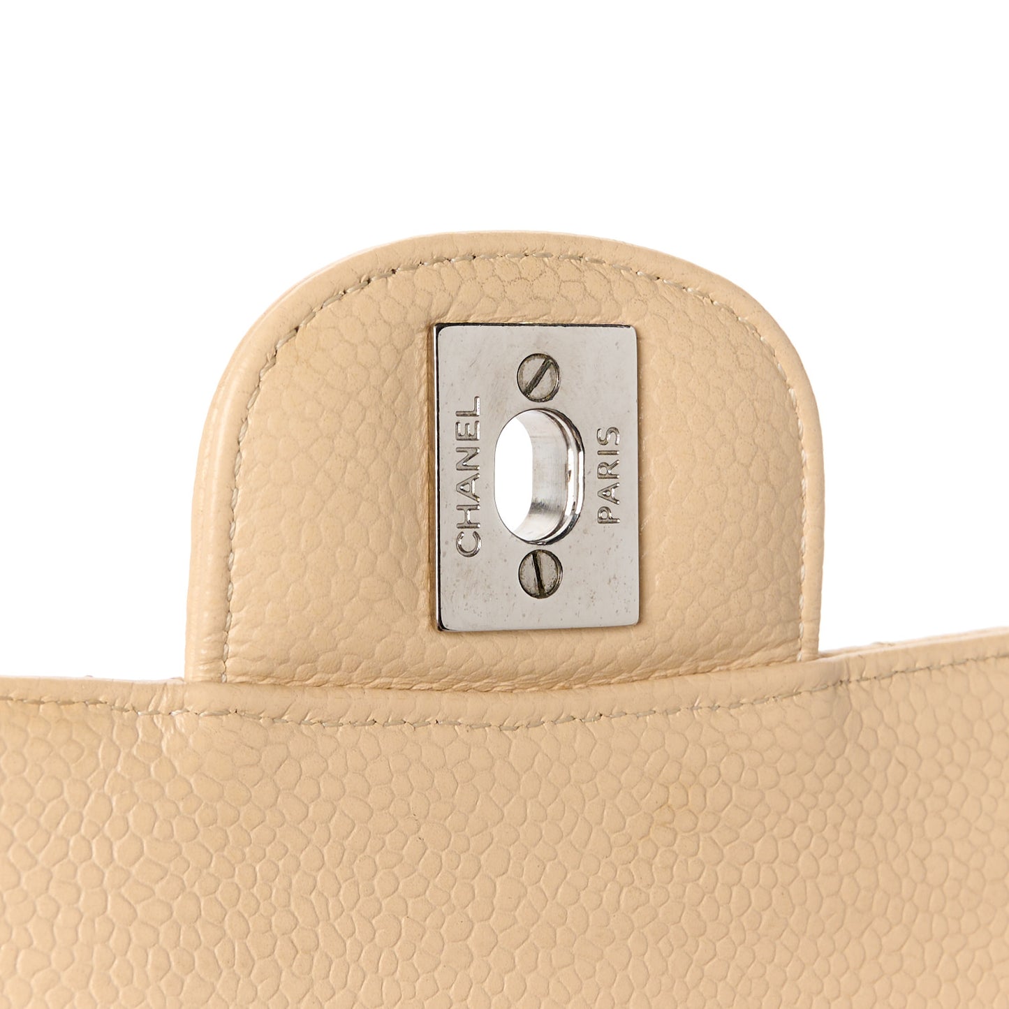 Caviar Quilted Medium Double Flap Beige