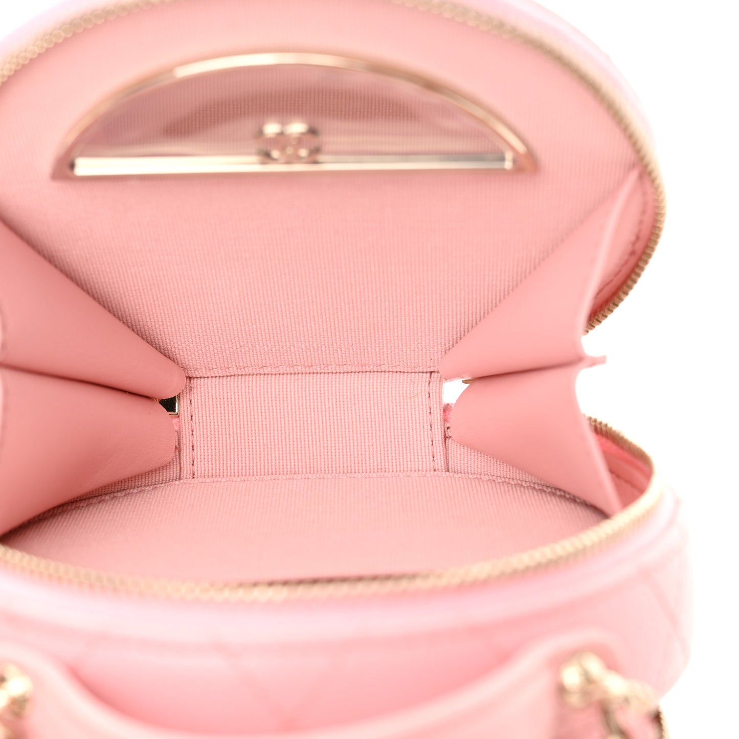 Caviar Quilted Round Handle With Care Vanity With Chain Pink