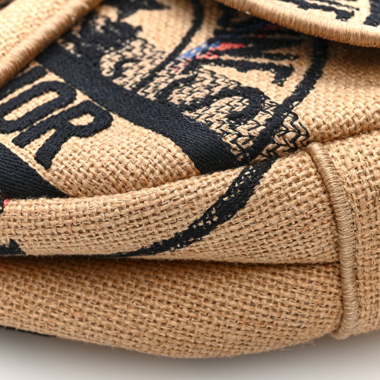 Canvas Jute Embroidered Saddle Bag Black Beige