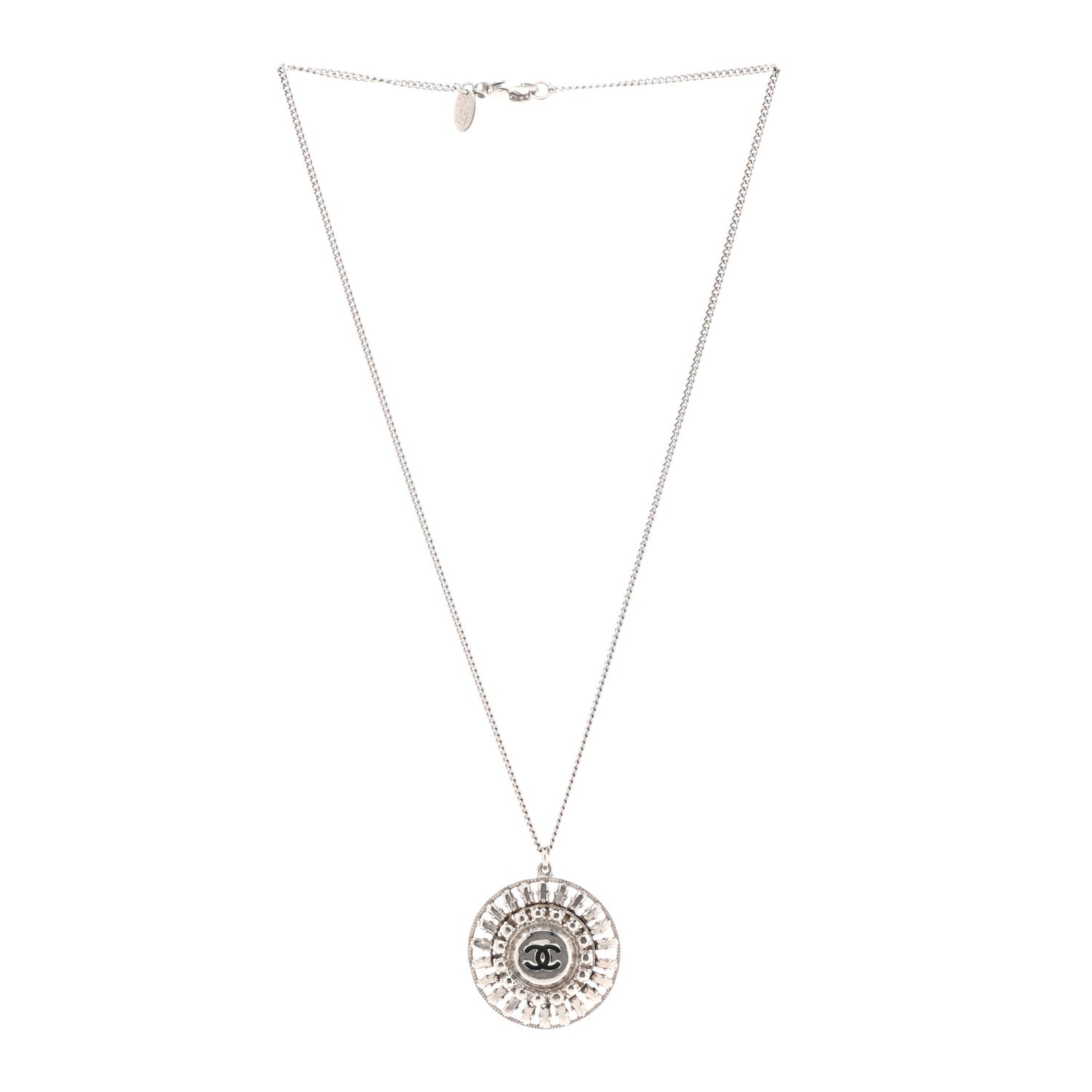 CC Medallion Pendant Necklace Silver
