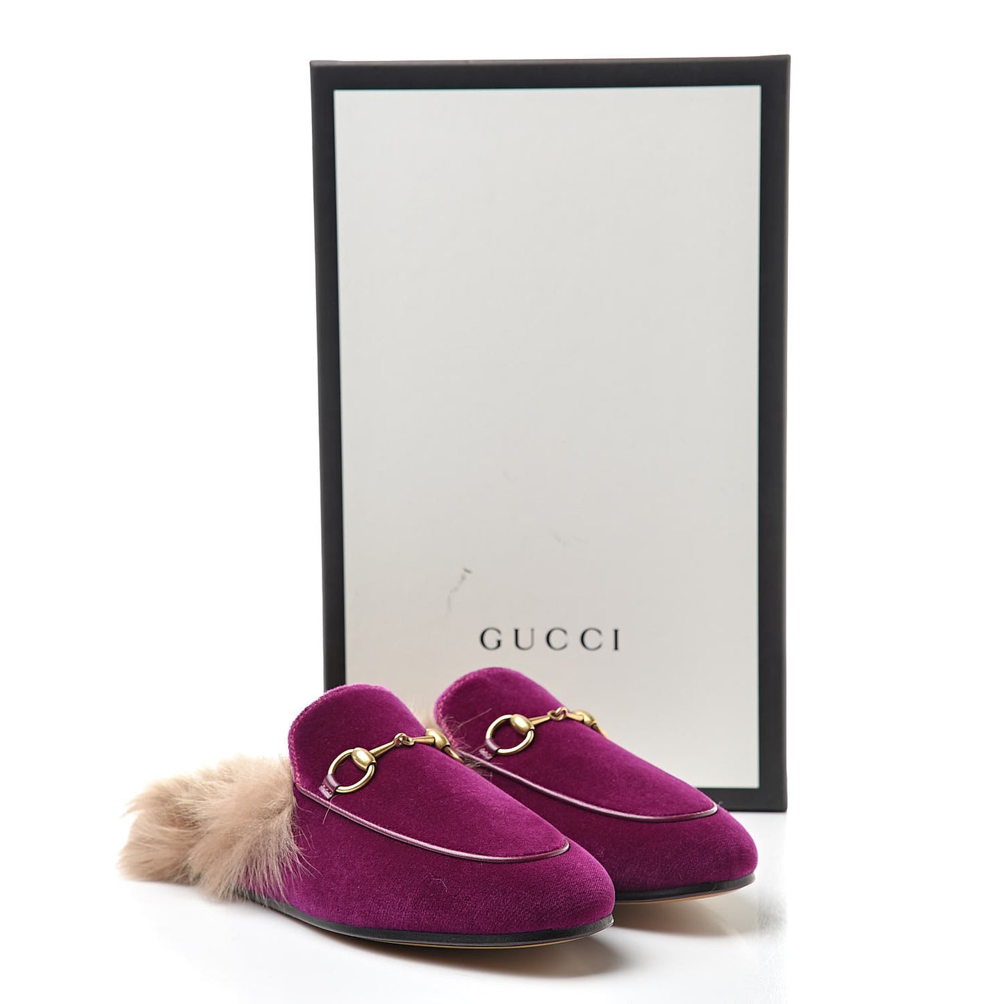 Velvet Fur Womens Princetown Slippers 35.5 Fucsia Violet Cyclamen Natural