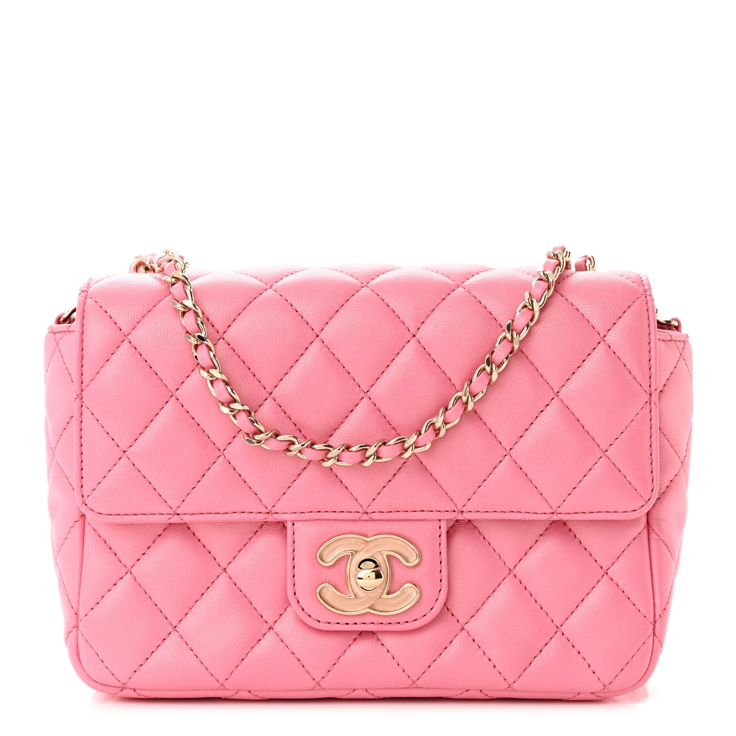 Lambskin Resin Quilted Mini Heart Square Flap Pink