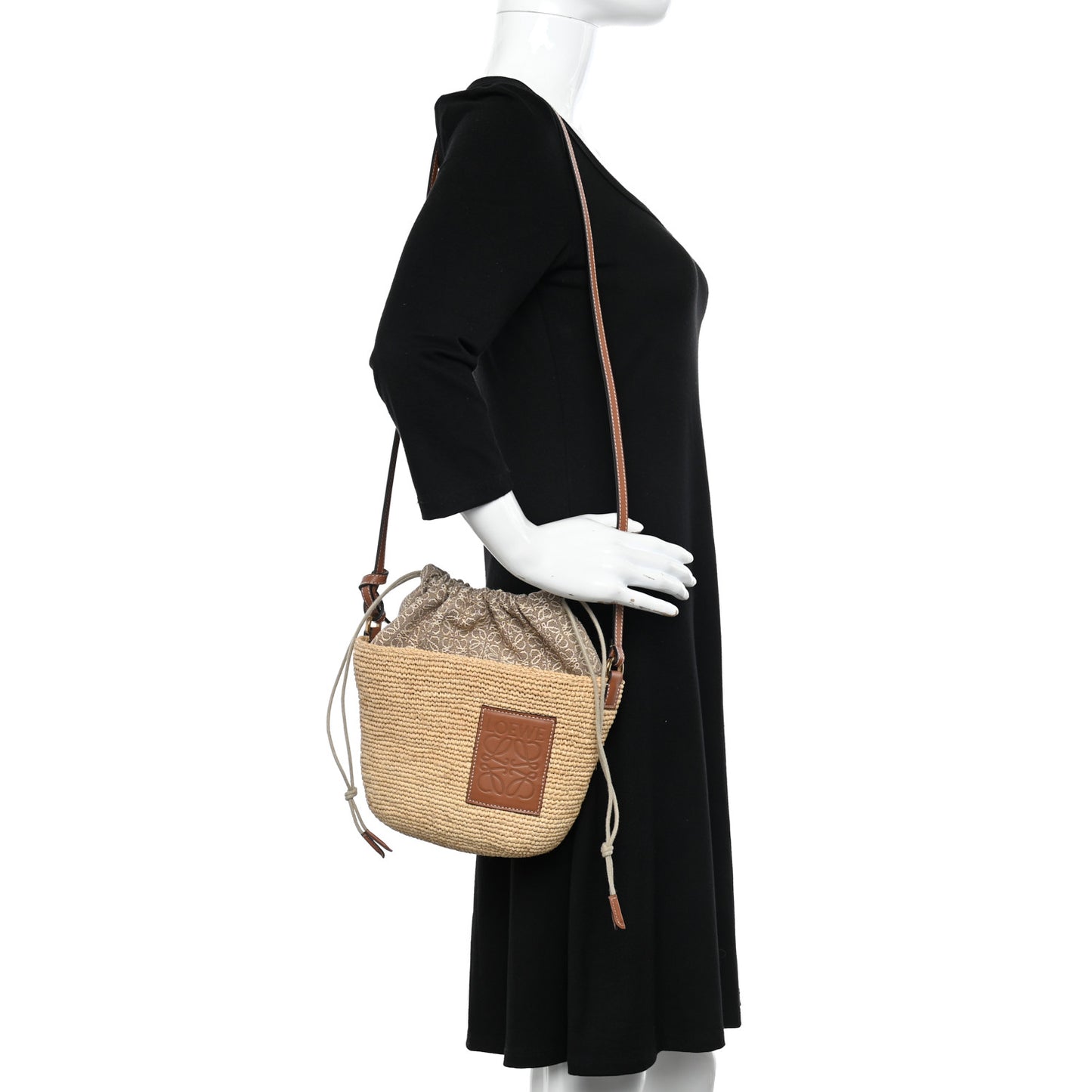 Calfskin Raffia Anagram Paulas Ibiza Pochette Bag Natural Tan
