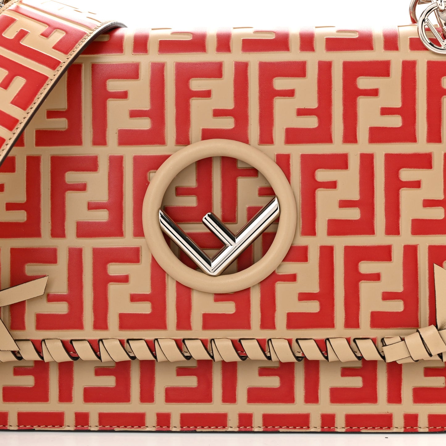 Vitello Century F is Fendi Whipstitch Threads FF Embossed Kan I Shoulder Bag Amido Fiamma