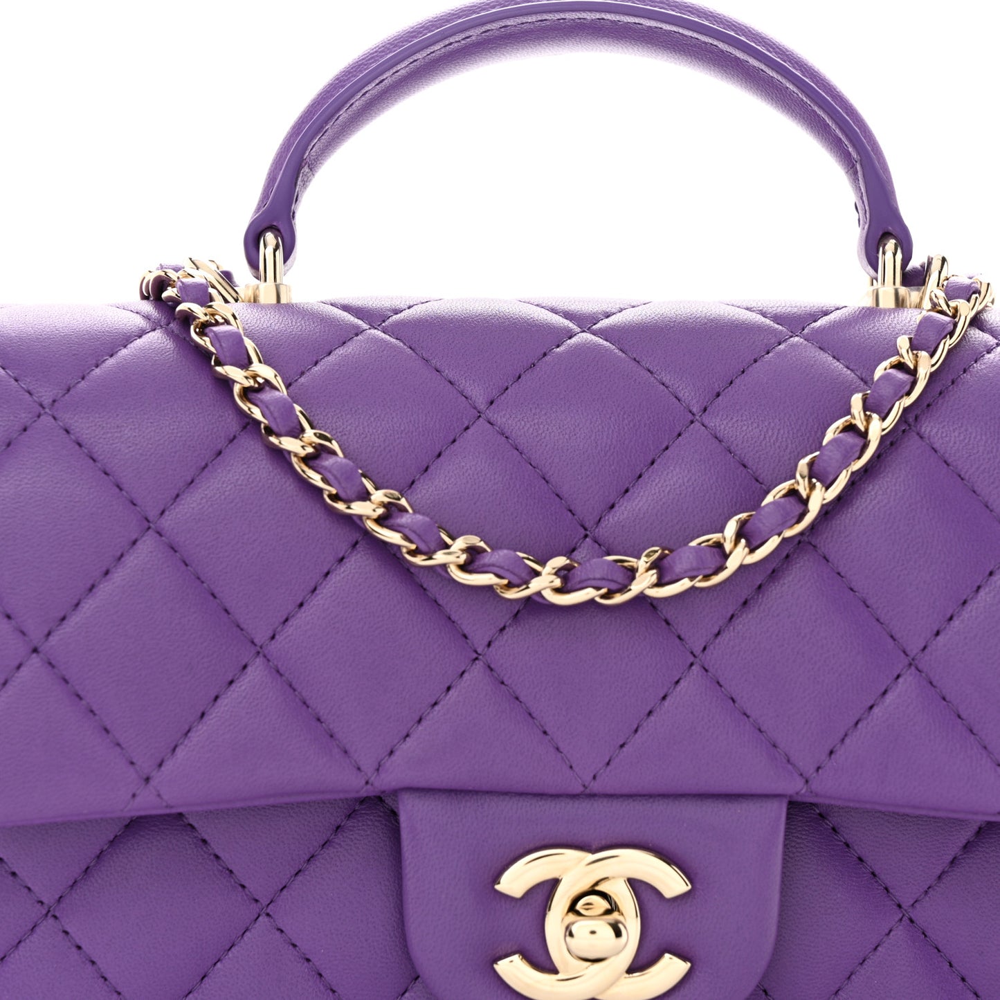 Lambskin Quilted Mini Top Handle Rectangular Flap Dark Purple