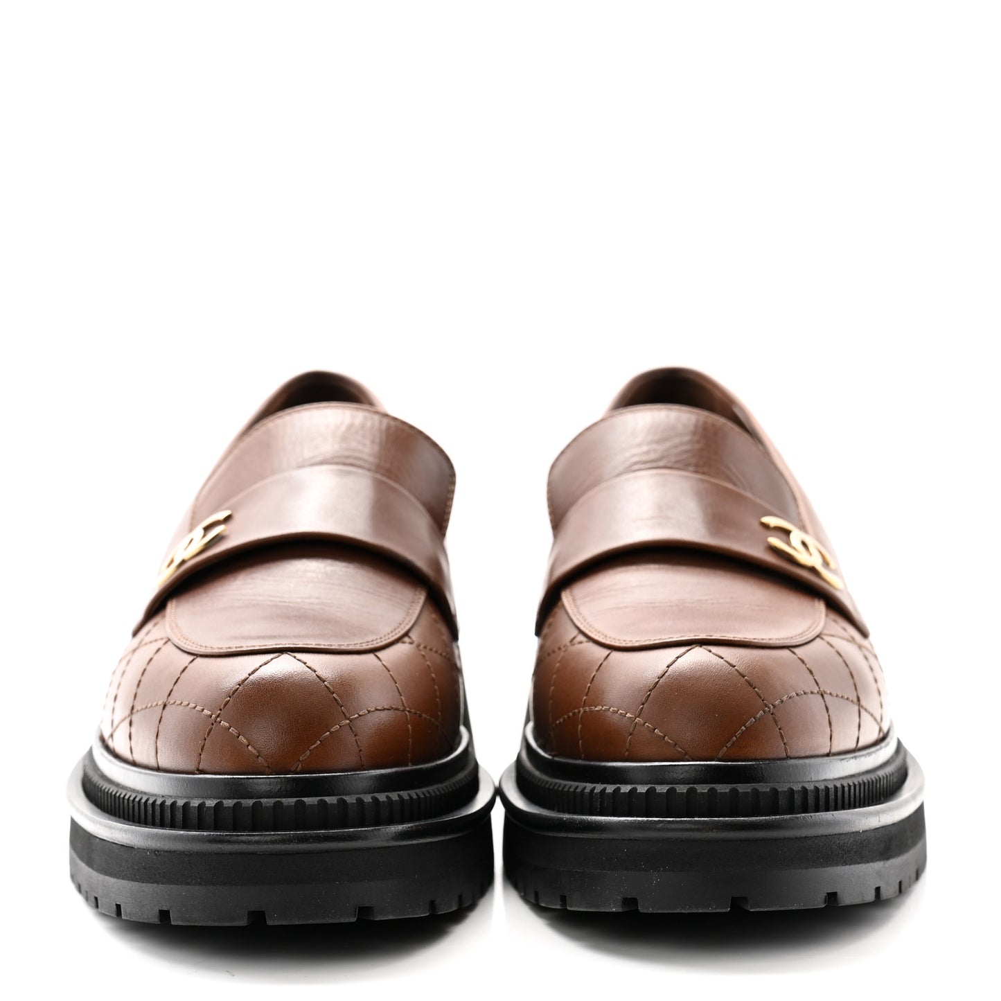 Calfskin Quilted CC Mocassin Loafers 41 Brown