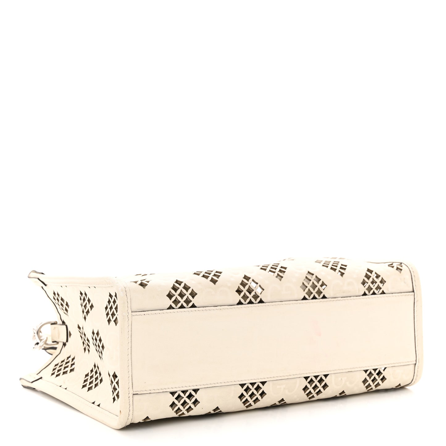 Calfskin GG Monogram Diamond Cut Small Ophidia Tote Bag Off White