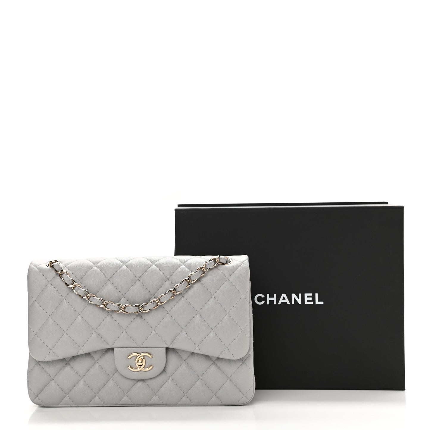Caviar Quilted Jumbo Double Flap Grey
