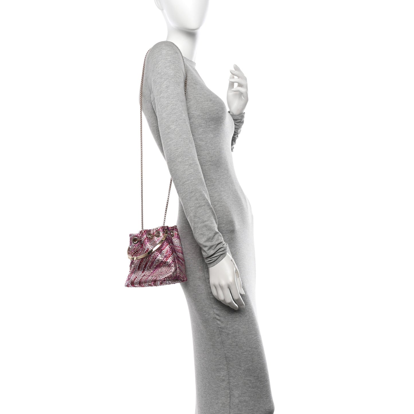Satin Wave Degrade Hotfix Crystal Embellished Bon Bon Bucket Bag Pink Mix