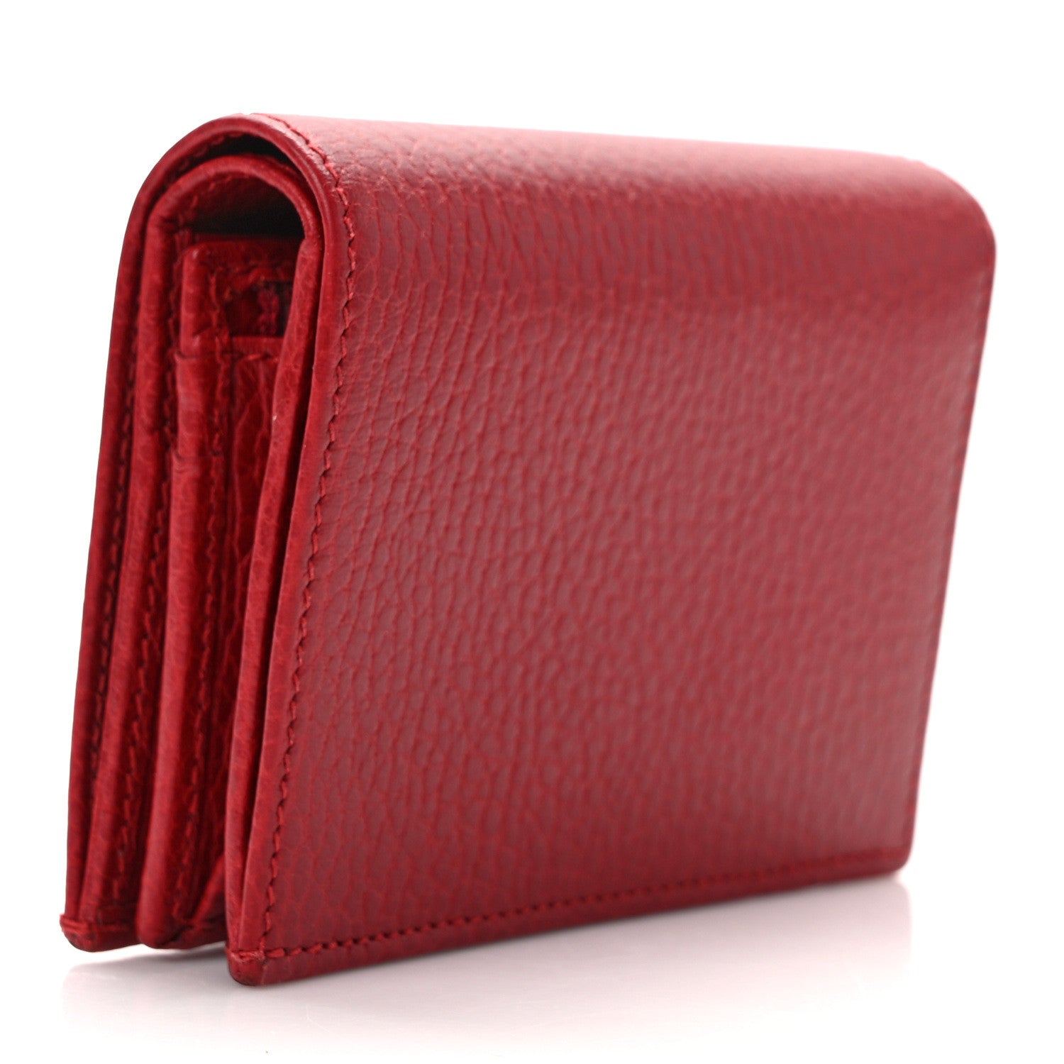Gucci Pebbled Calfskin GG Marmont Card Case Hibiscus Red 3 of 9