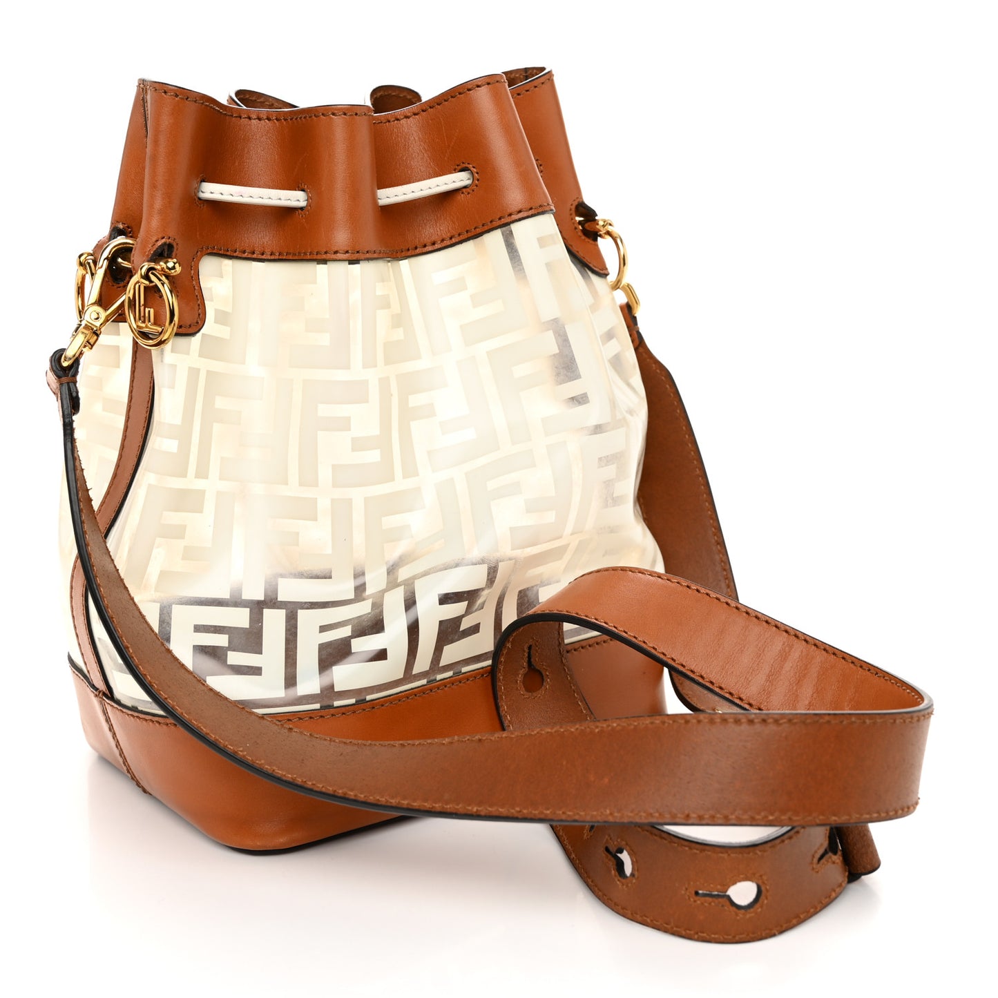 TPU FF Vitello Aura F is Fendi Grande Mon Tresor Bucket Bag White Cuoio
