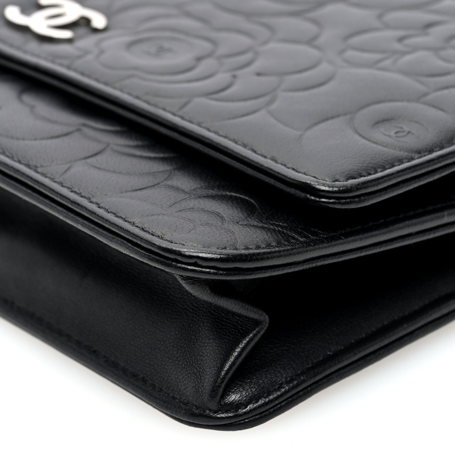 Lambskin Camellia Embossed Wallet on Chain WOC