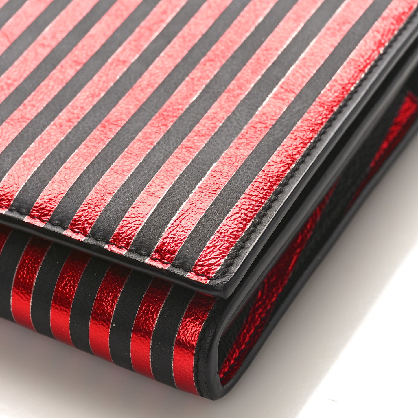 Metallic Striped Monogram Chain Wallet Red Black
