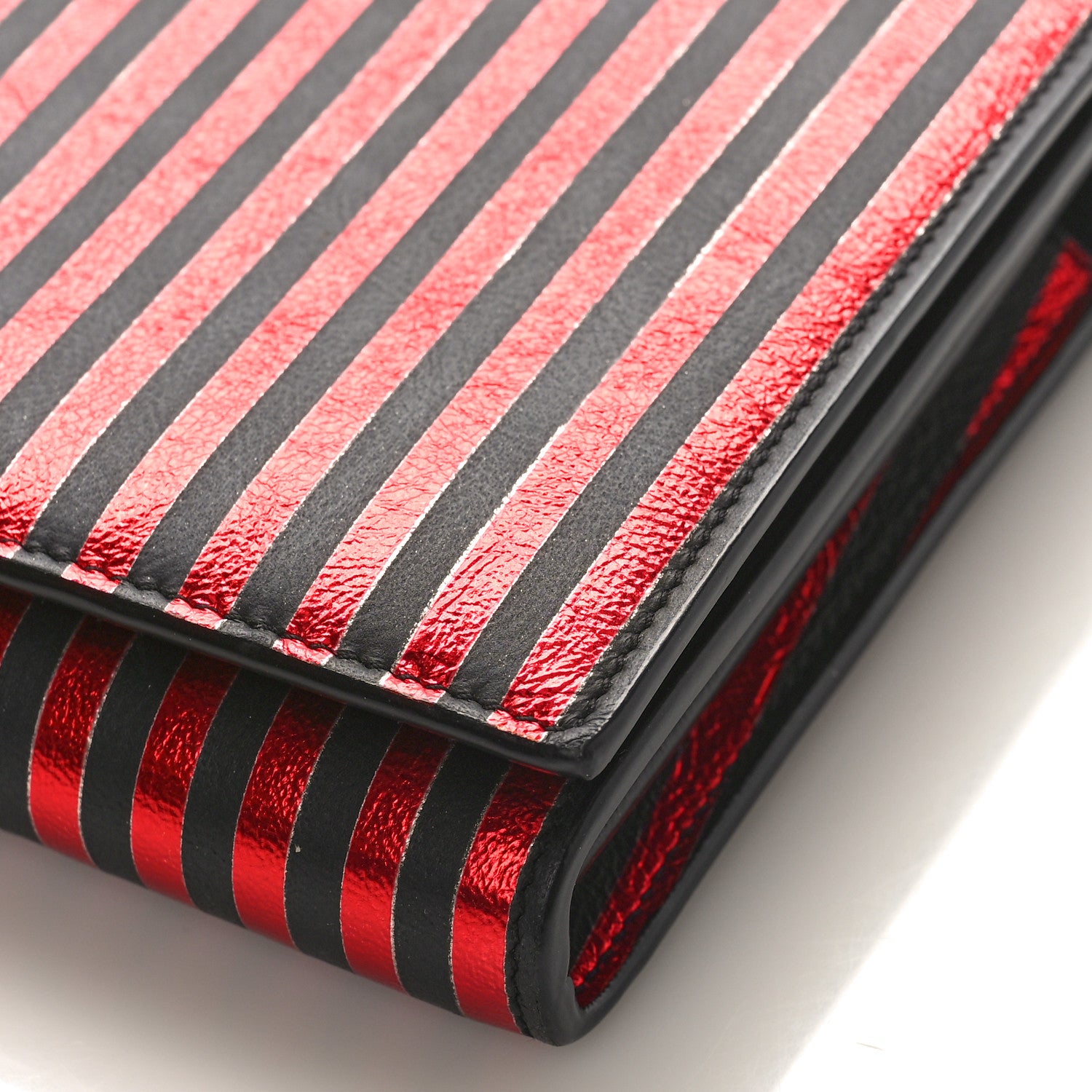 Saint Laurent Metallic Striped Monogram Chain Wallet Red Black 9 of 10
