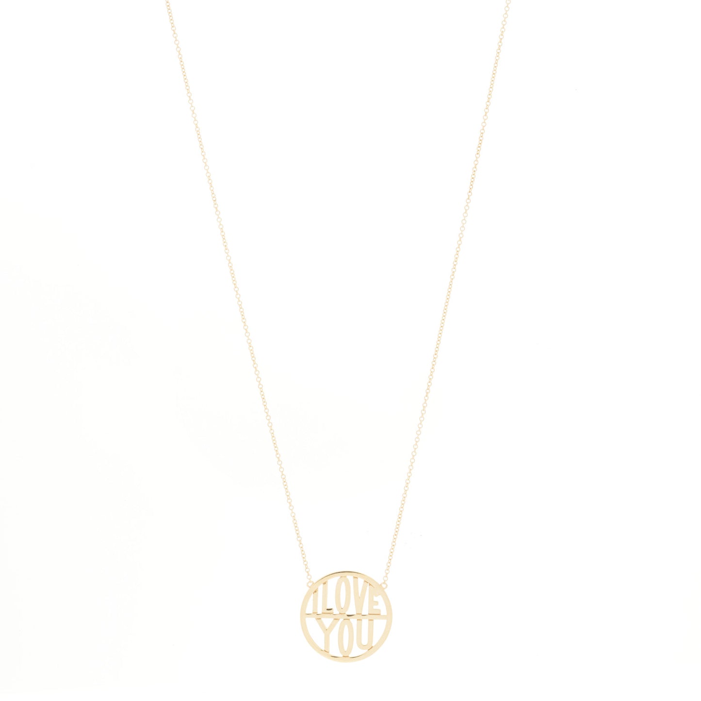 18K Yellow Gold Love You Disc Pendant Necklace