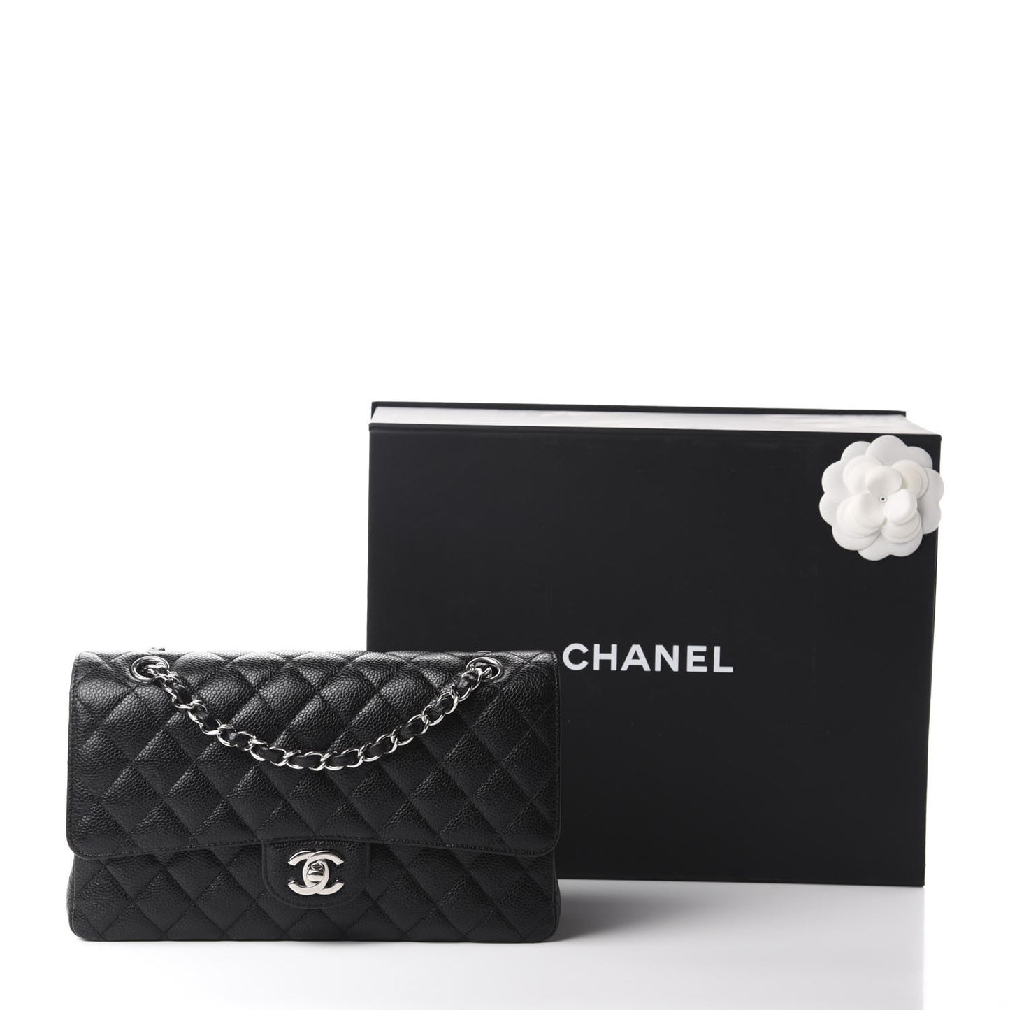 Caviar Quilted Medium Double Flap Black