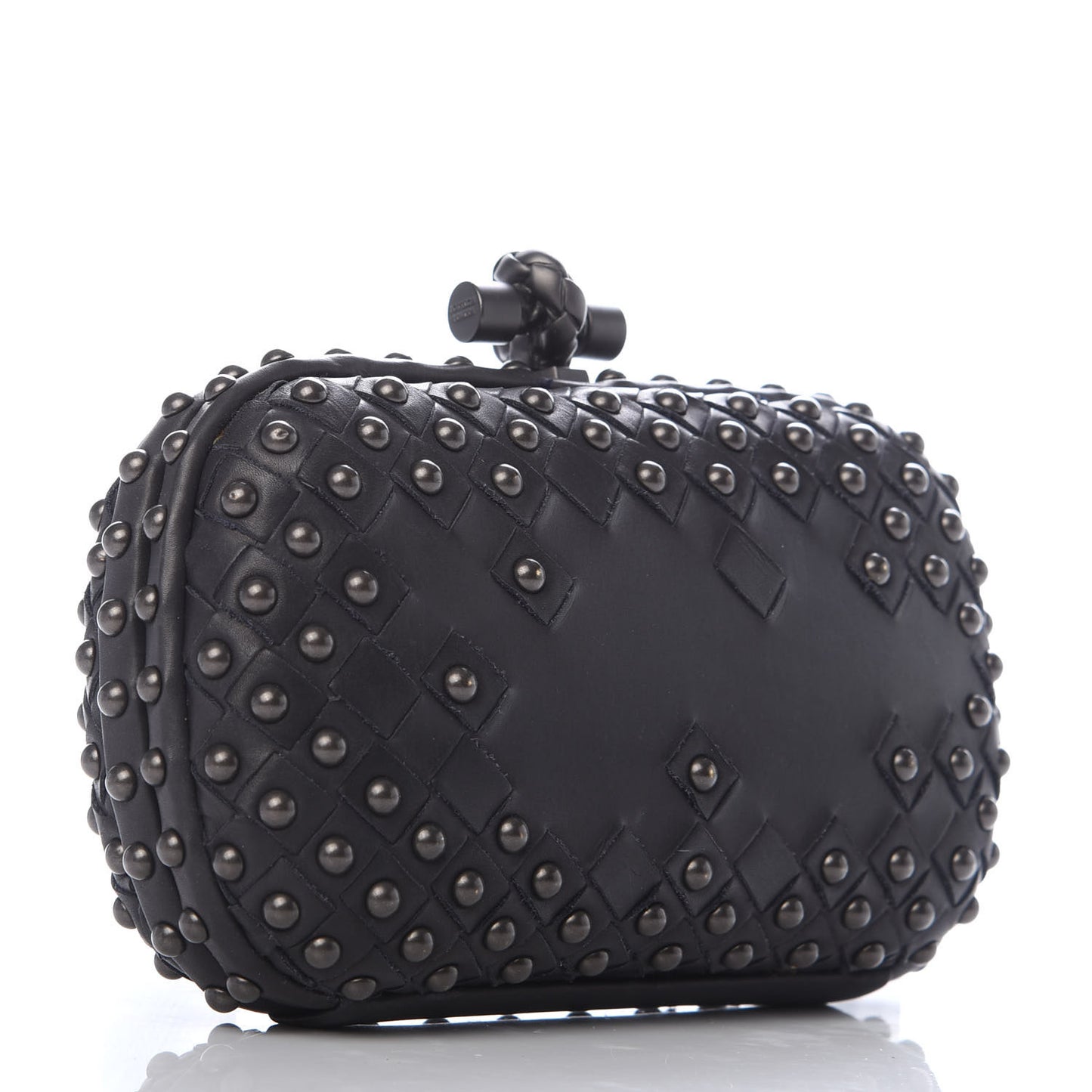 Waxy Nappa Intrecciato Knot Studded Clutch Gray