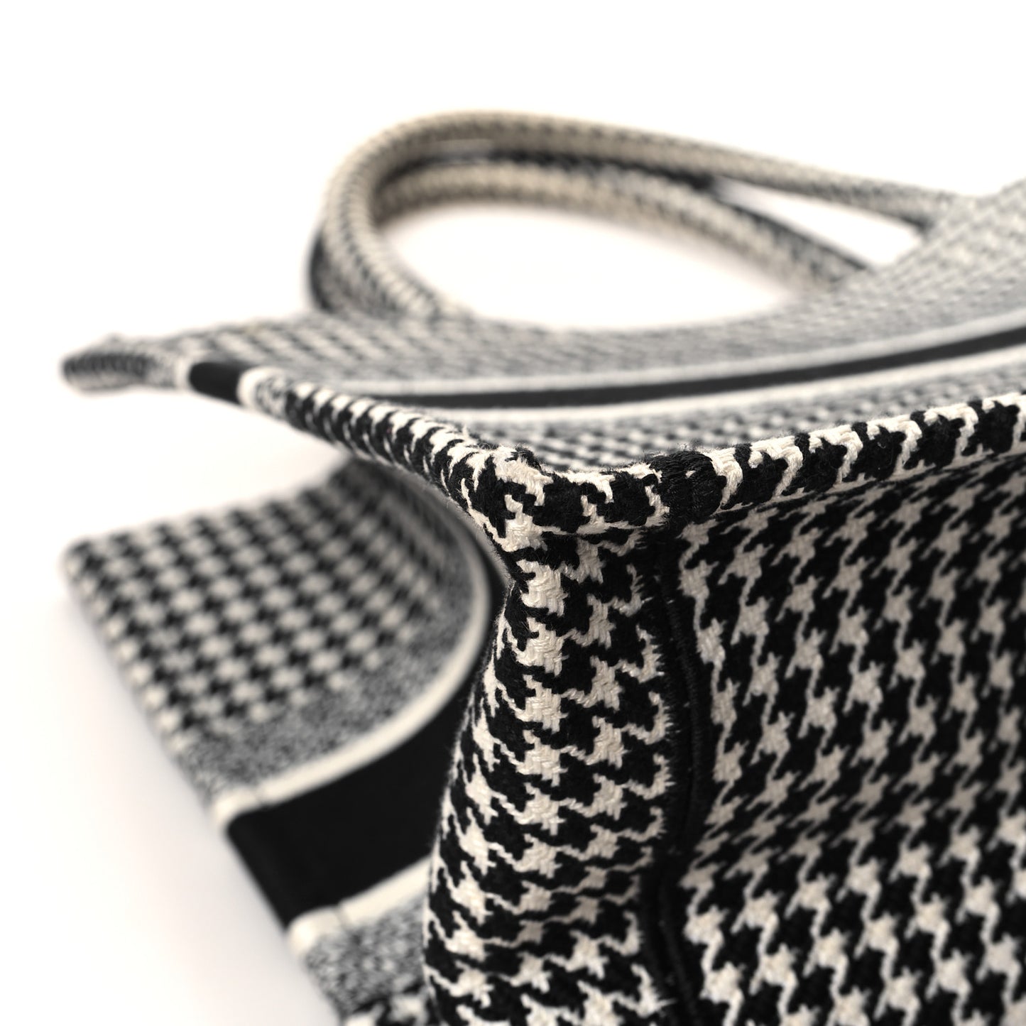Canvas Houndstooth Embroidered Medium Book Tote Black White