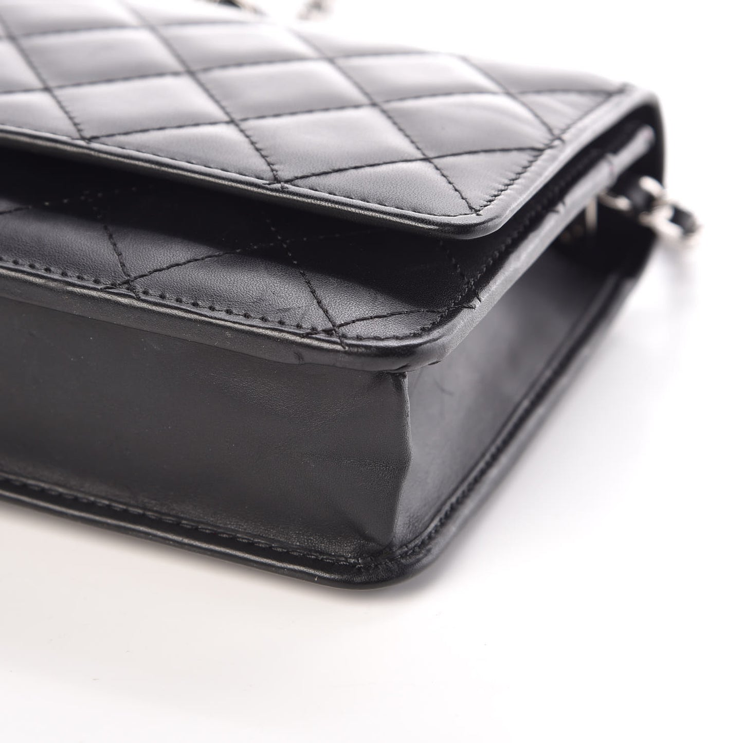 Calfskin Quilted Cambon Wallet On Chain WOC Black