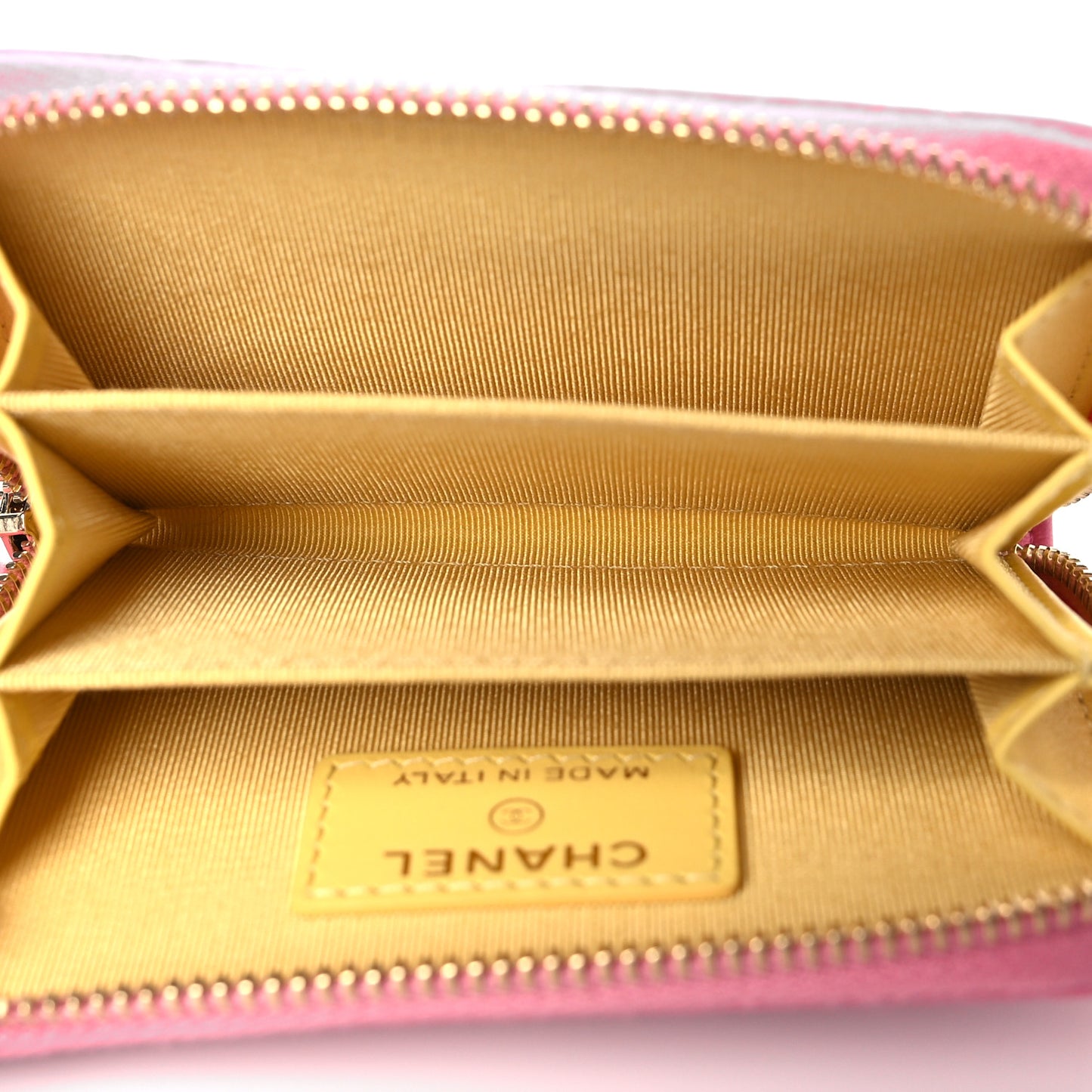 Lambskin Quilted Zip Around Coin Purse Wallet Pink Yellow
