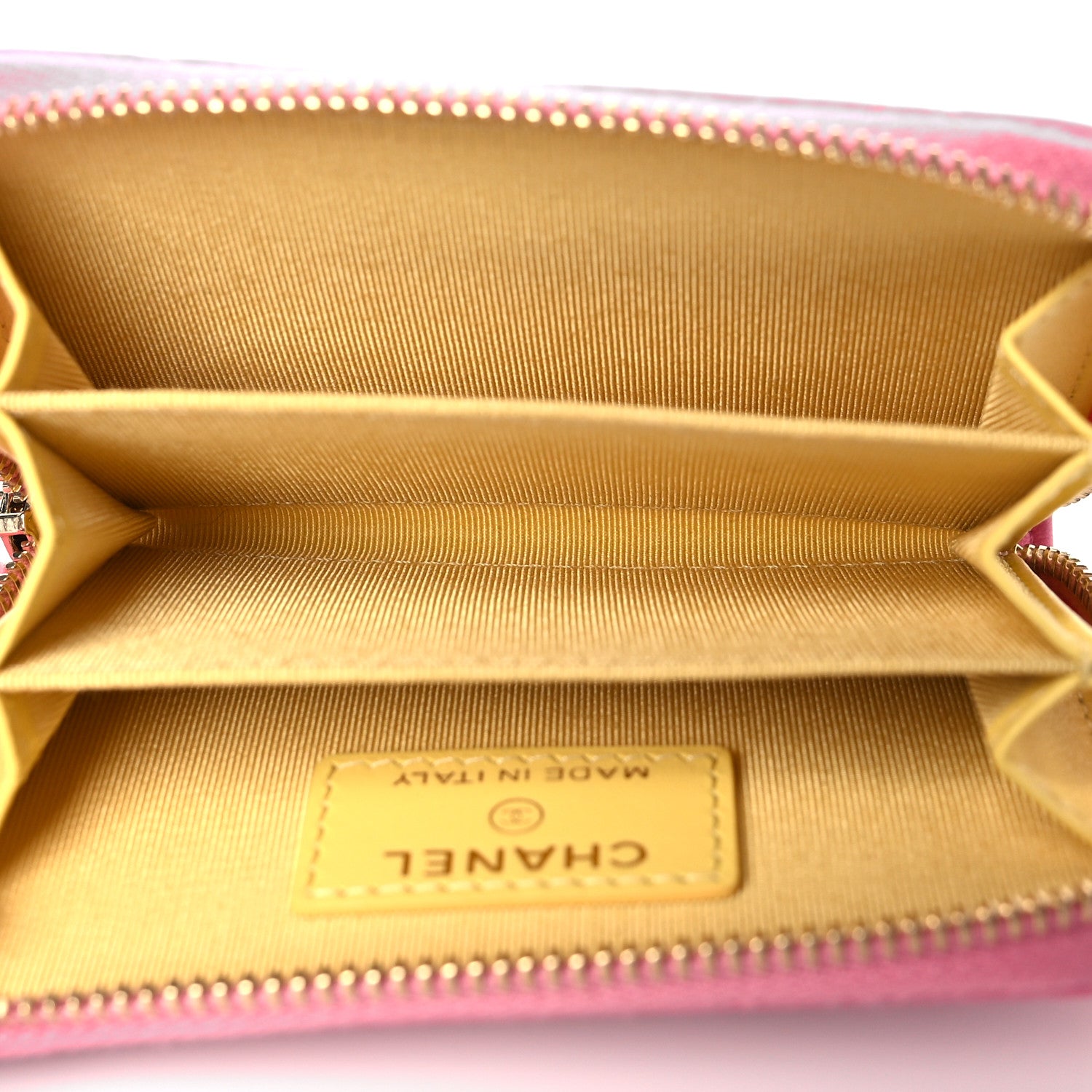 Chanel Lambskin Quilted Zip Around Coin Purse Wallet Pink Yellow 5 of 9