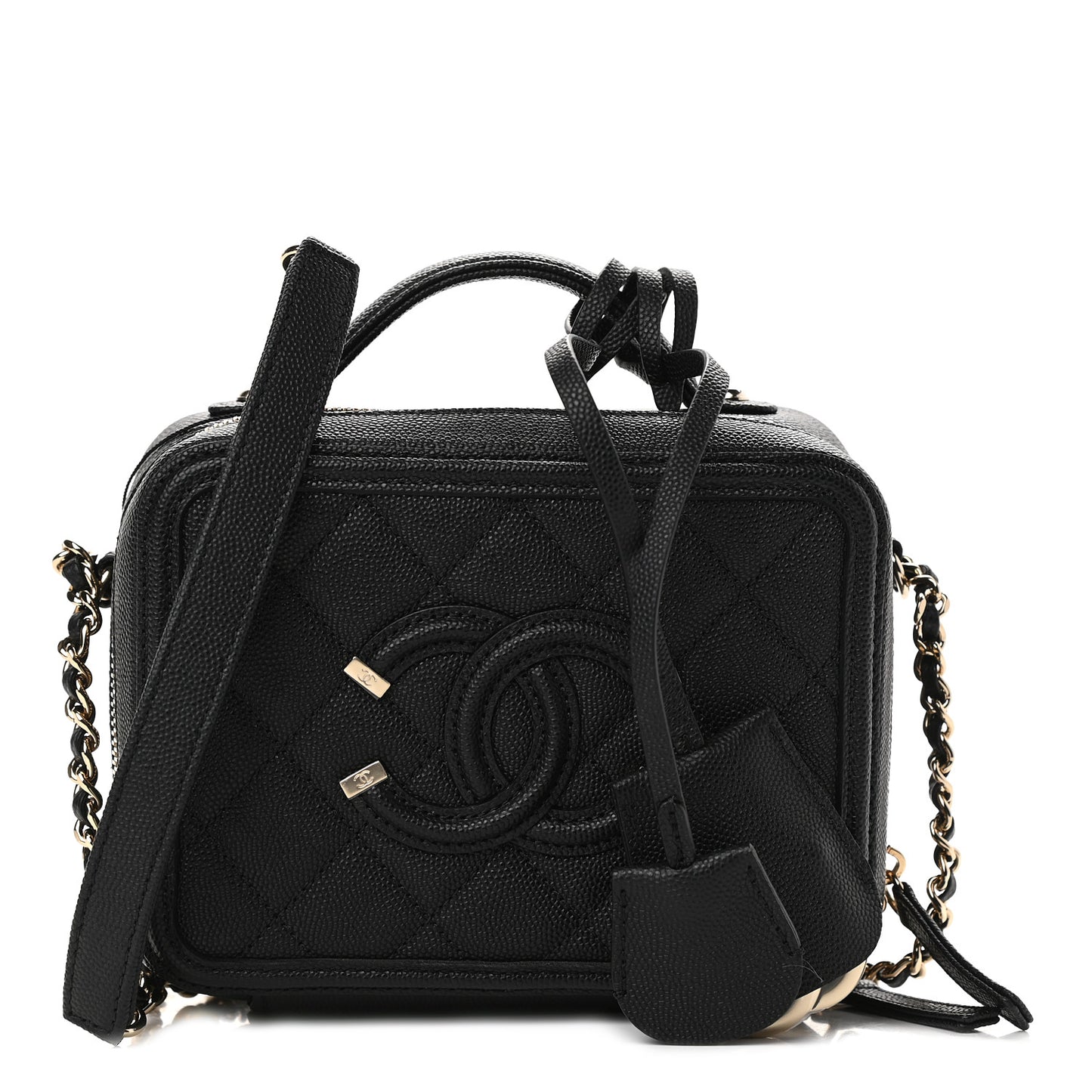 Caviar Quilted Small CC Filigree Vanity Case Black