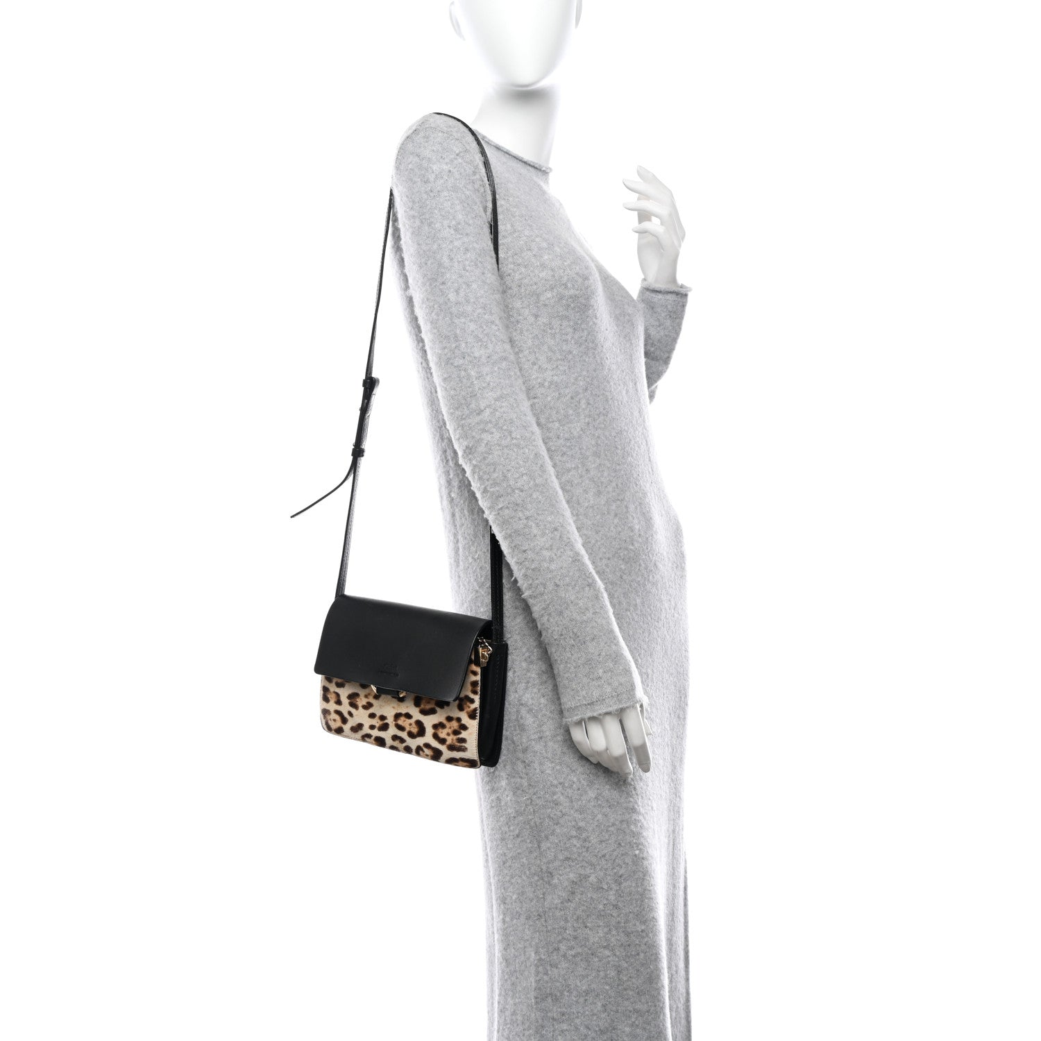 Chloe Calfskin Pony Hair Leopard Print Small Faye Shoulder Bag Abstract White 2 of 10