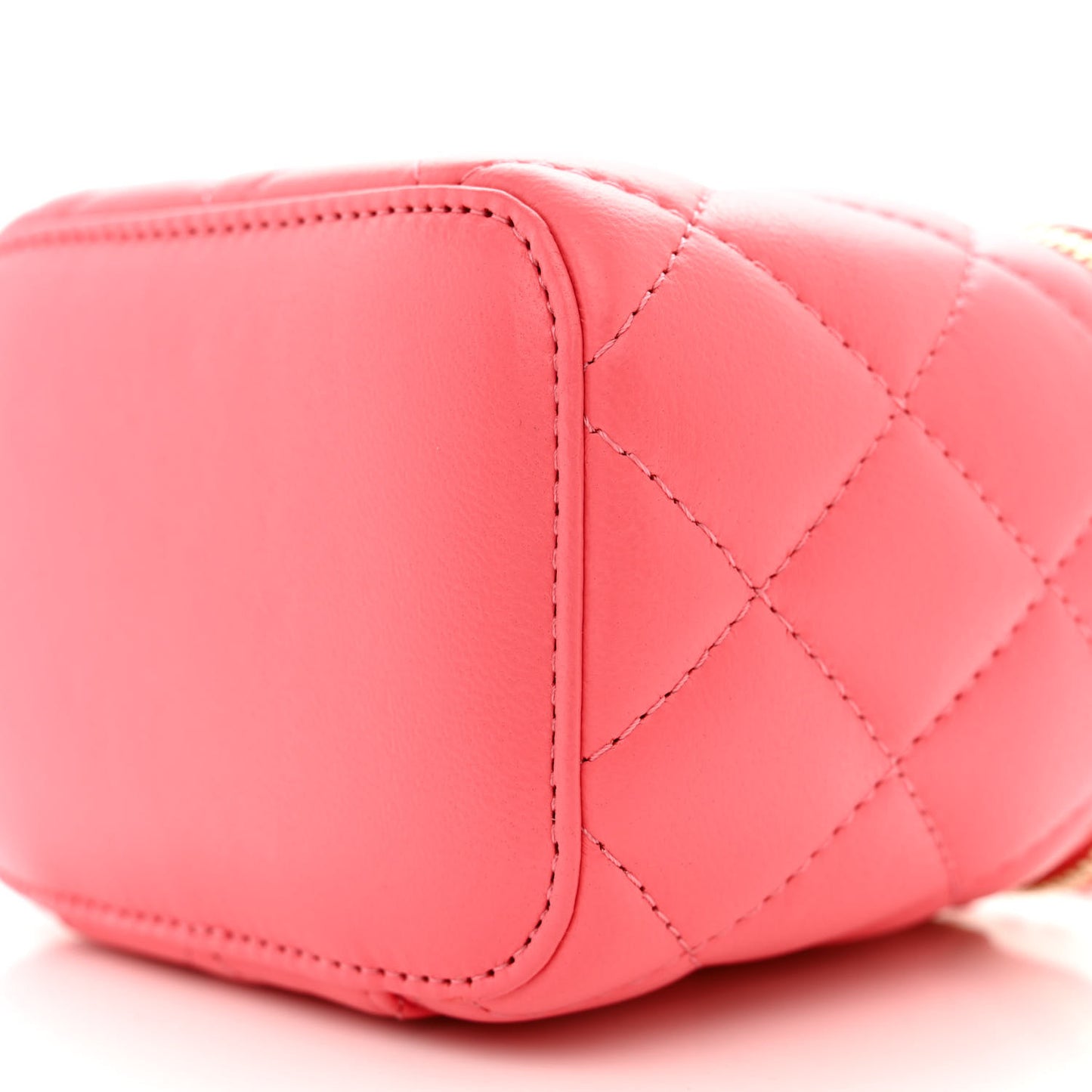 Lambskin Quilted Mini Vanity Case With Chain Pink