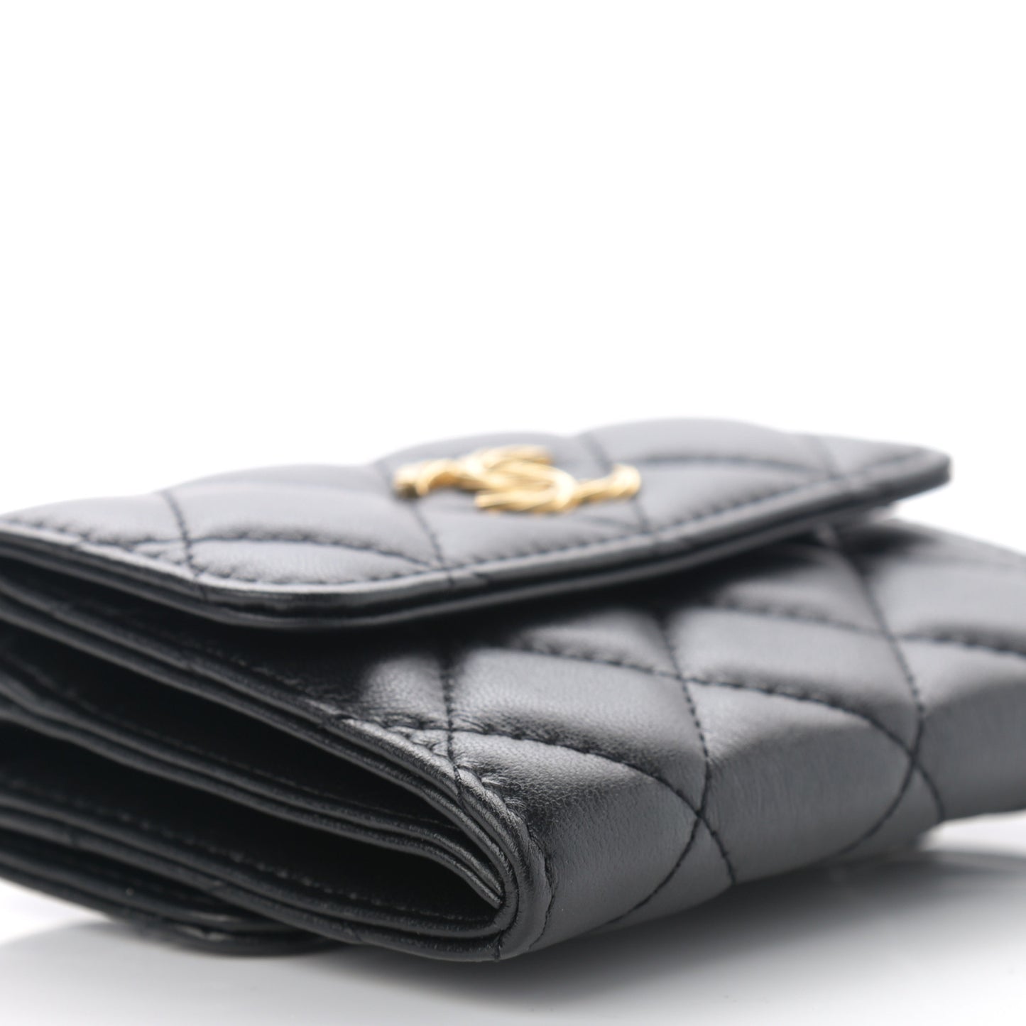 Lambskin Quilted Card Holder with Chain Black