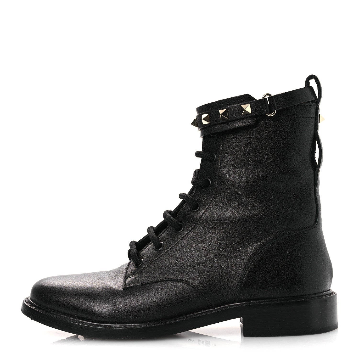 Valentino Garavani Calfskin Rockstud Combat Ankle Boots 37 Black