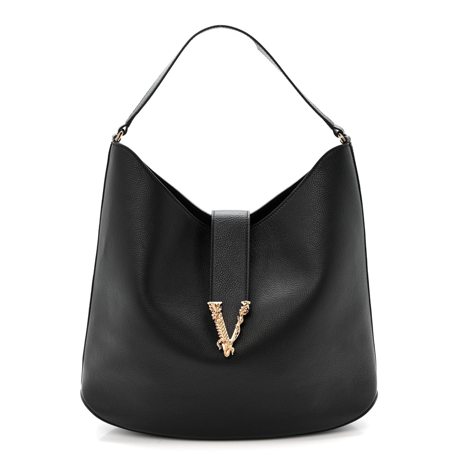 Versace Grainy Calfskin Virtus Hobo Black 1822573 – FASHIONPHILE Versace Grainy Calfskin Virtus Hobo Black 1822573 – FASHIONPHILE