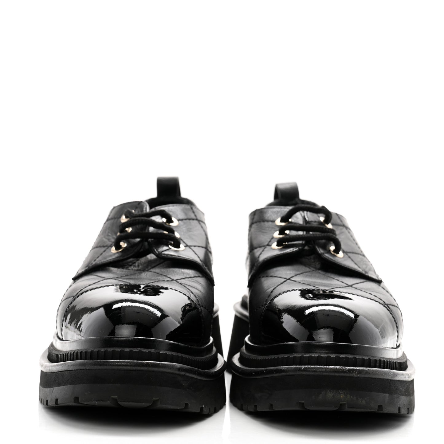 Calfskin Patent Stitched Cap Toe Lace Up Oxfords 37 Black