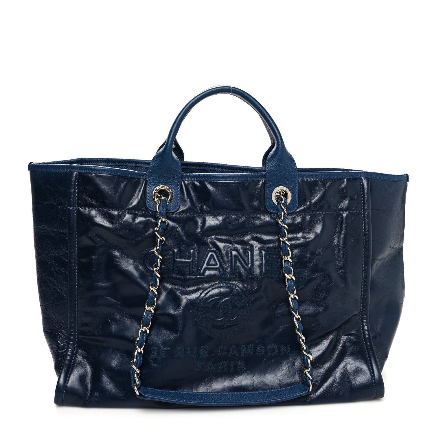 Chanel Glazed Calfskin Medium Deauville Tote Blue 1 of 15