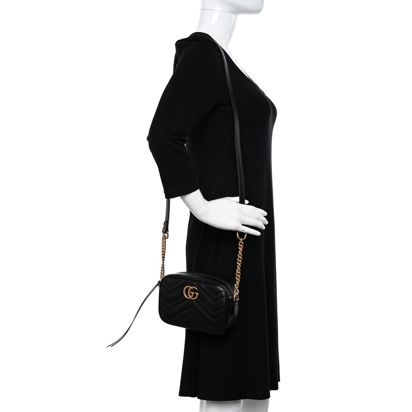 Calfskin Matelasse Mini GG Marmont Chain Shoulder Bag Black