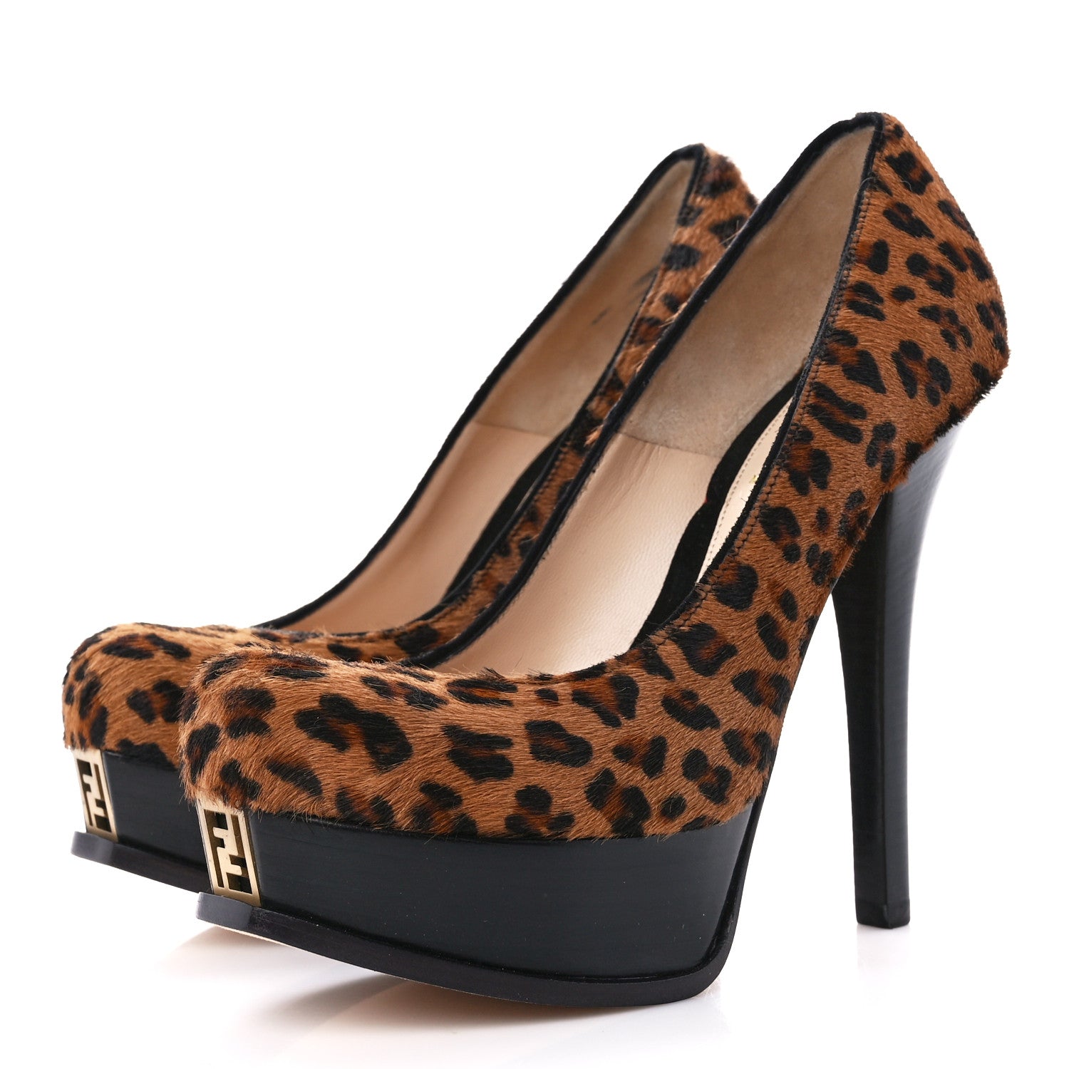 Fendi Pony Hair Leopard Platform Pumps 37 Natural 3 of 11