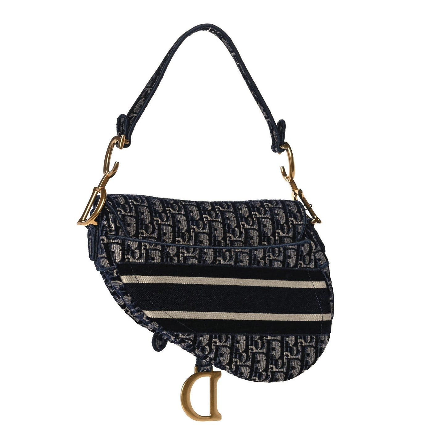 Oblique Embroidered Saddle Bag Blue