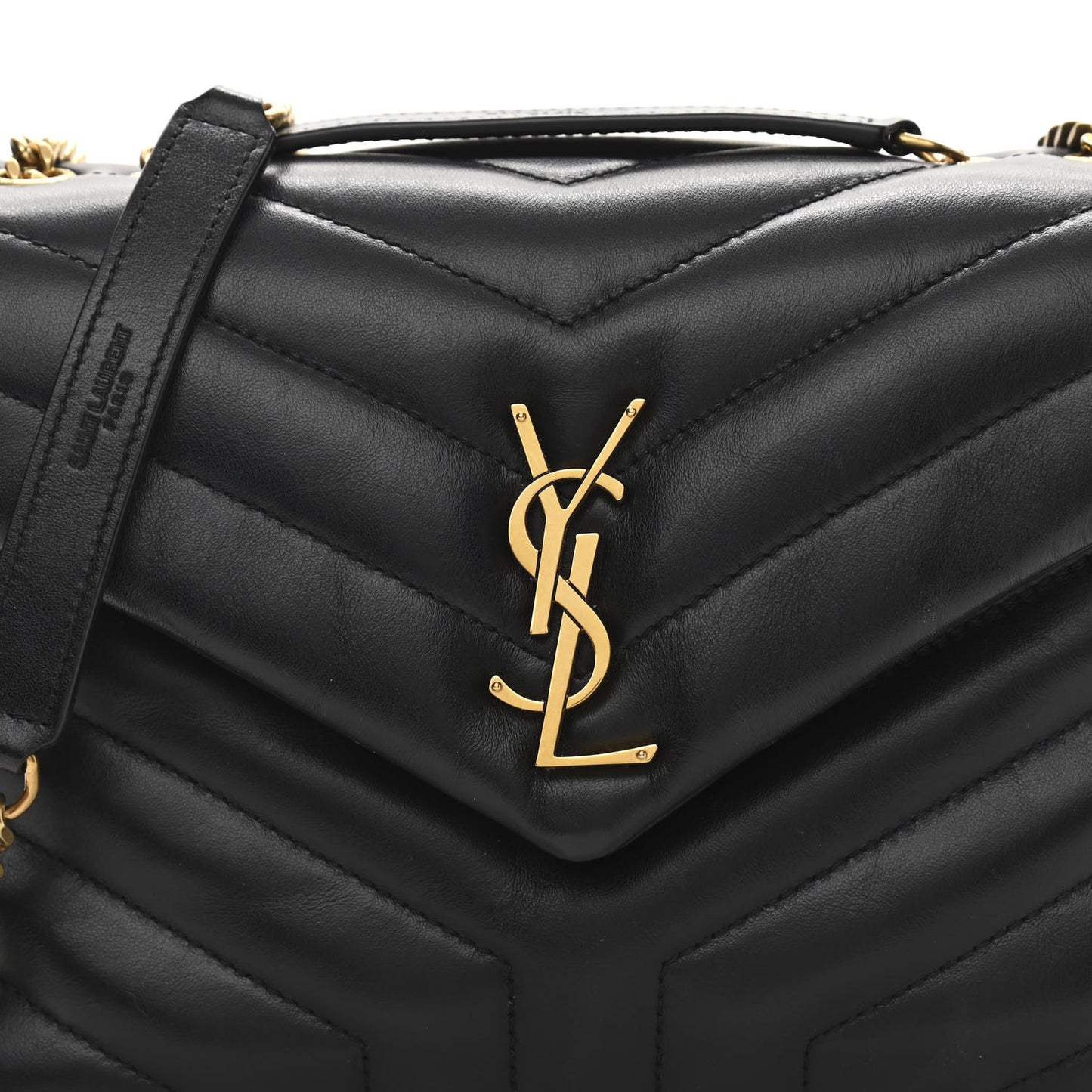 Calfskin Y Quilted Monogram Small Loulou Chain Satchel Black
