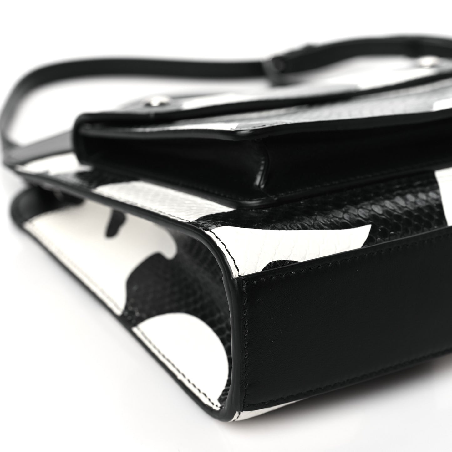 Calfskin Snakeskin Cow Print Mini Pocket Bag Black White