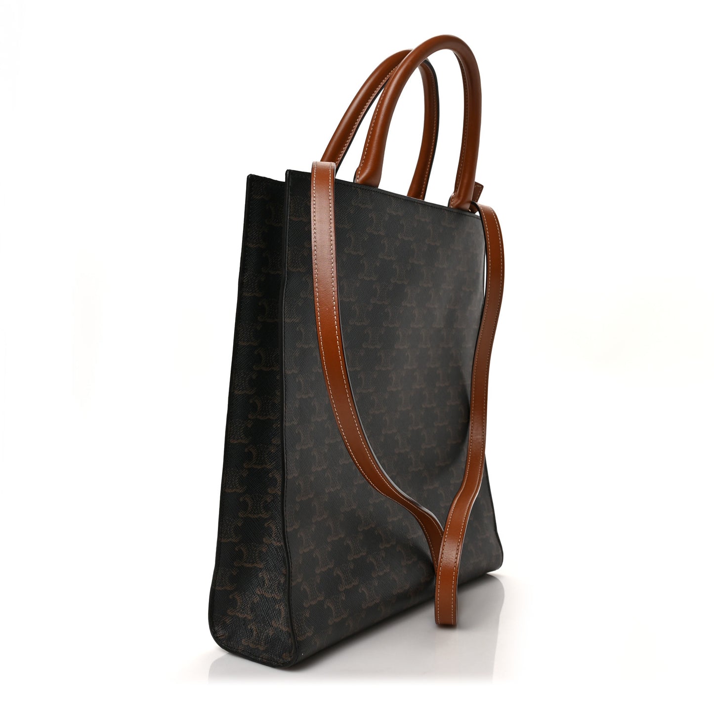 Triomphe Canvas Calfskin Small Vertical Cabas Tan