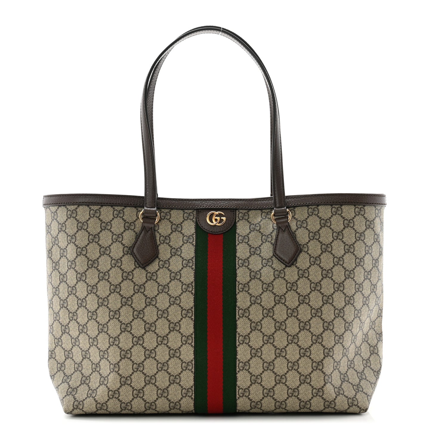 GG Supreme Monogram Textured Calfskin Web Medium Ophidia Shopping Tote Beige Ebony New Acero