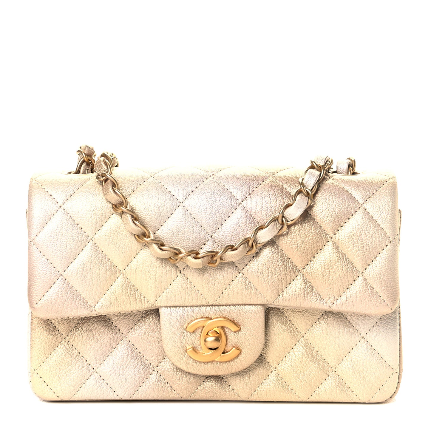 Metallic Goatskin Quilted Mini Rectangular Flap Gold