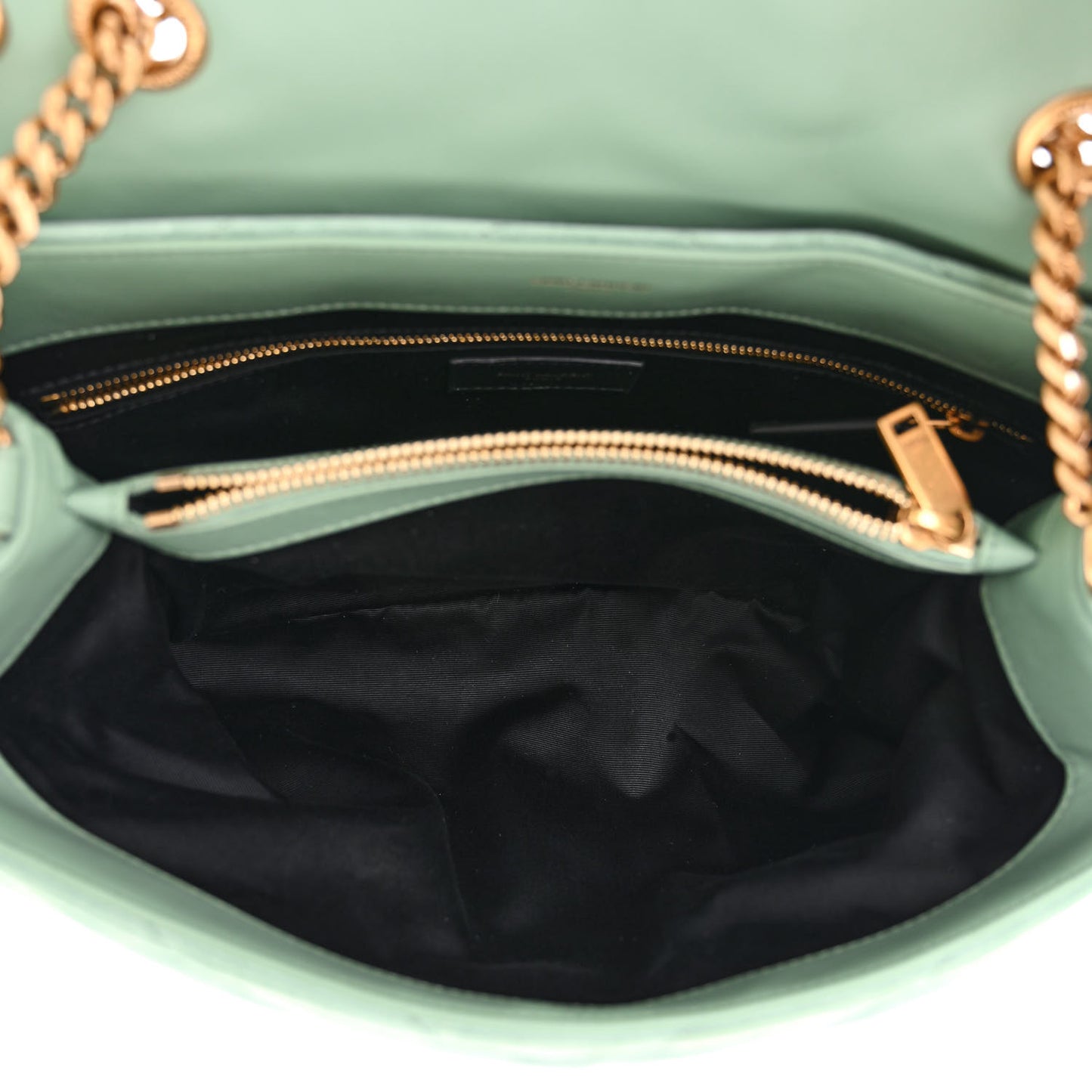 Suede Y Quilted Monogram Medium Loulou Chain Satchel Vert Opaline