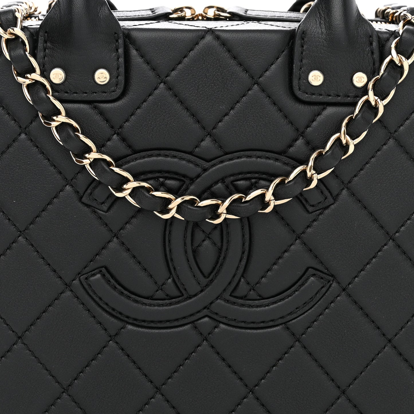 Calfskin Quilted Studded Square Vanity Case Black