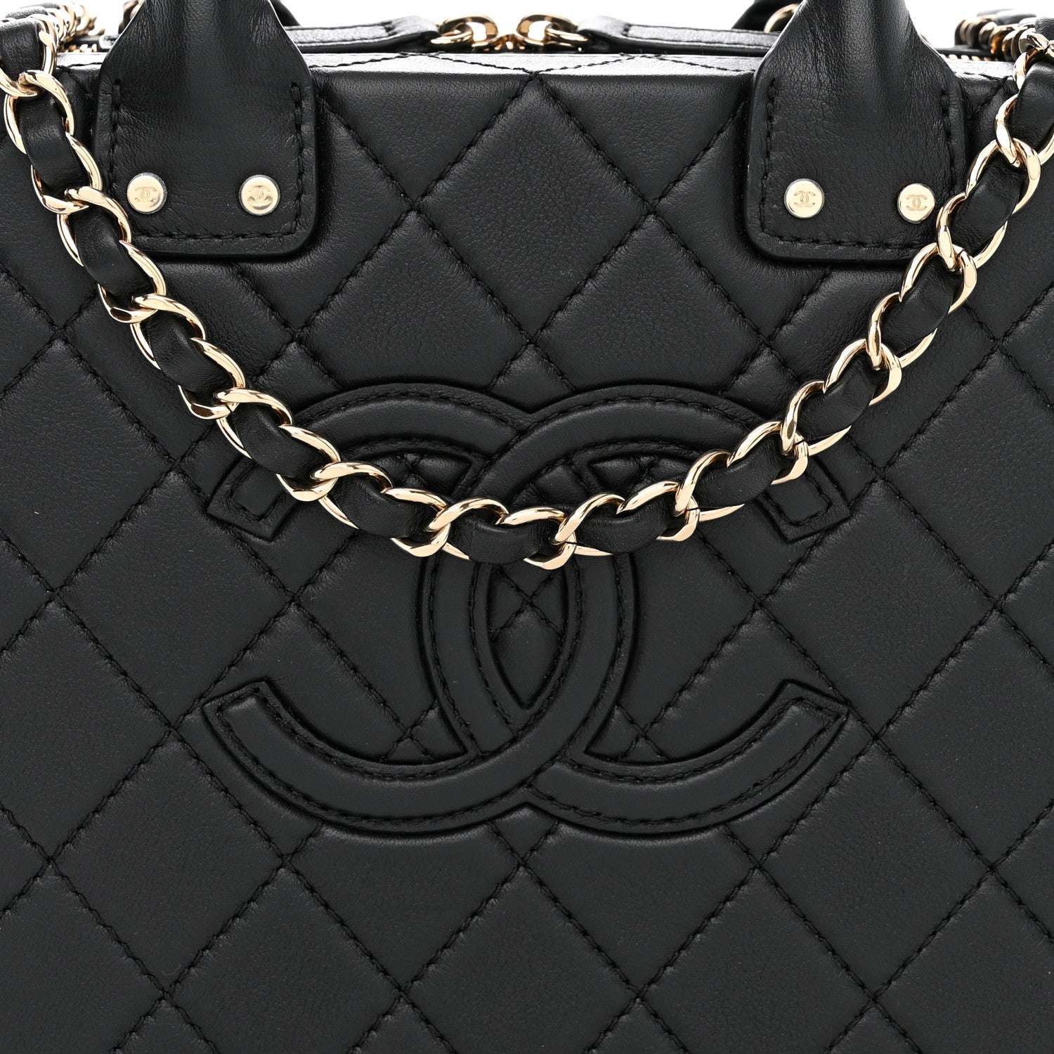 Chanel Calfskin Quilted Studded Square Vanity Case Black 8 of 10